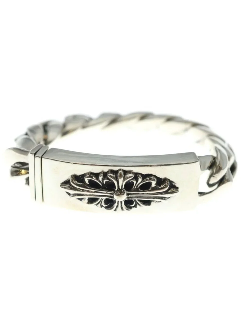 Chrome Hearts ID Floral Cross ID Classic Link Bracelet Silver